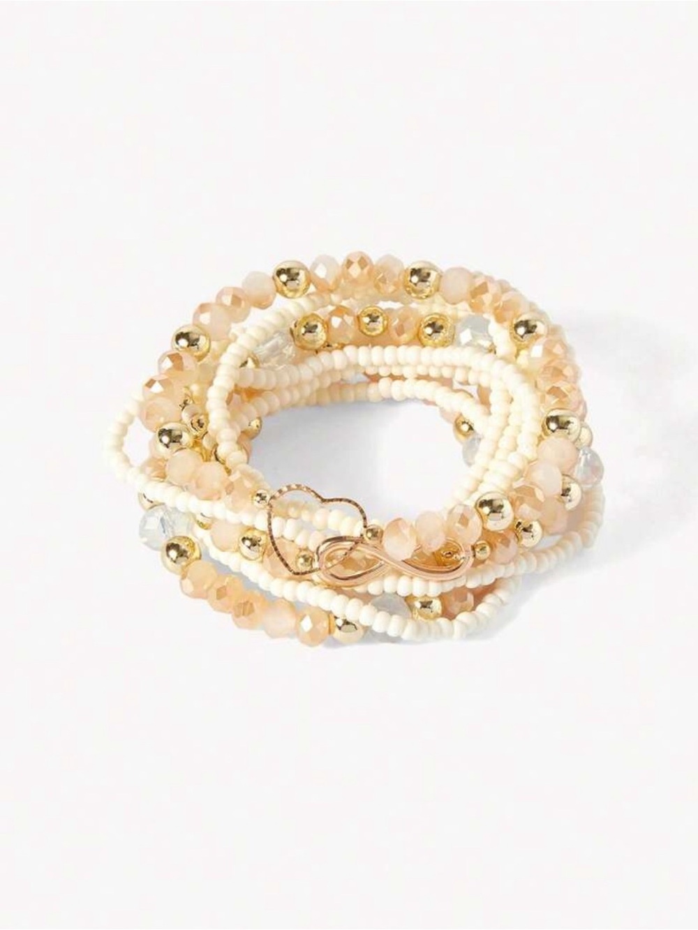 Elegant Ivory & Gold Beaded Bracelet Stack - Picture 3 of 7